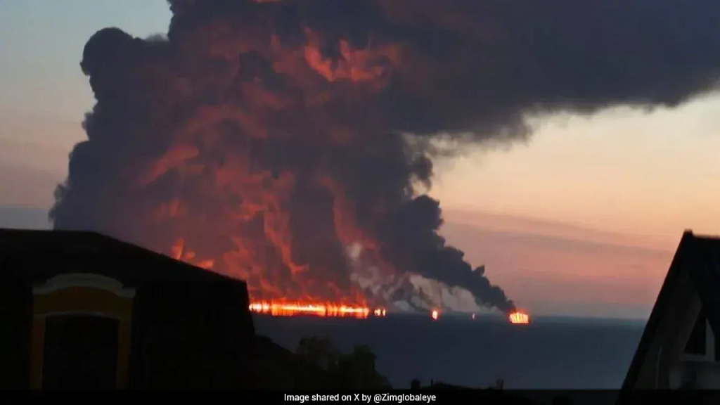 রাশিয়ার উপকূলে ড্রোন হামলায় ভারতীয় ২৩ নাবিকসহ তেলবাহী জাহাজে আগুন